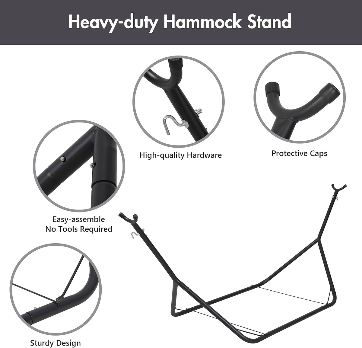 ANOW Double Space Saving Hammock with Stand, Dark Gray with Tassels