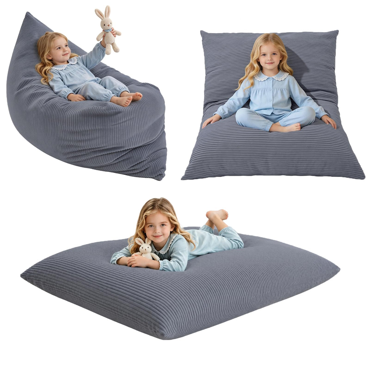 3-in-1 Kids Bean Bag Chair, Convertible Floor Cushion