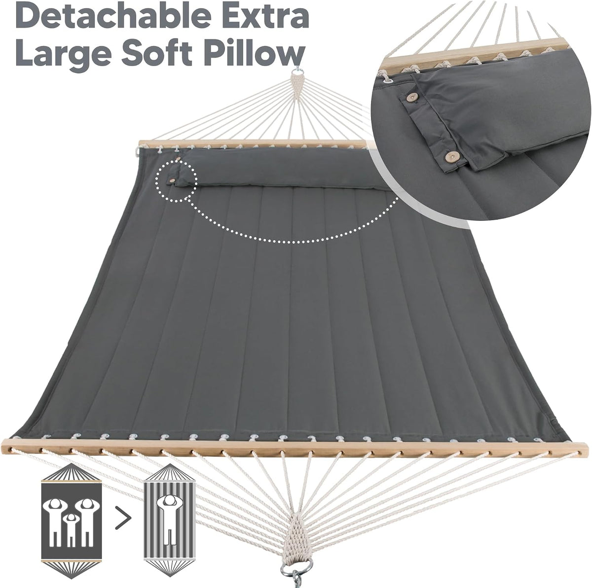 SUNCREAT Heavy Duty 2 Person Hammock for Indoor, Outdoor, Gray
