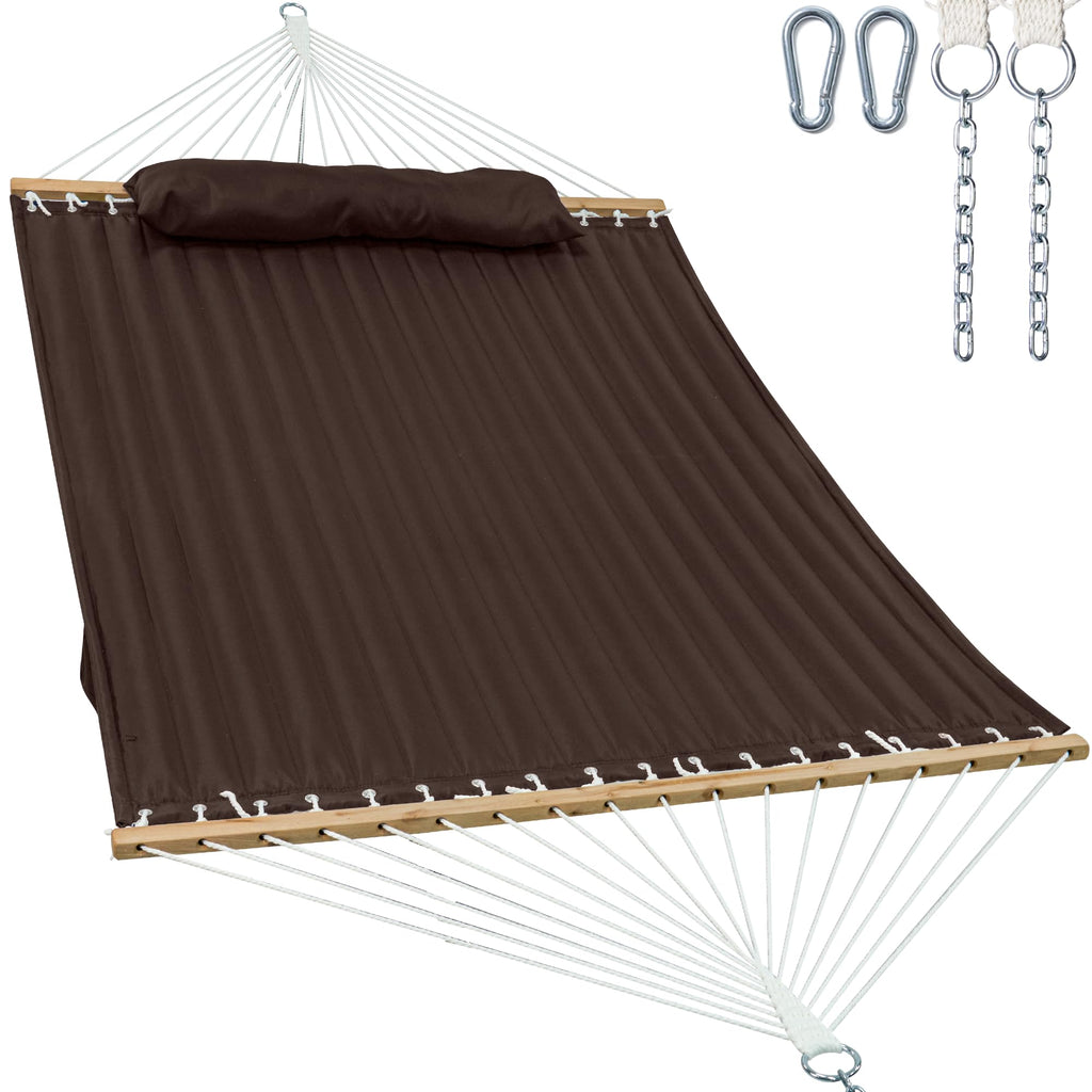 GAFETE 12ft 2 Person Hammock for Outside with Hardwood Spreader Bar