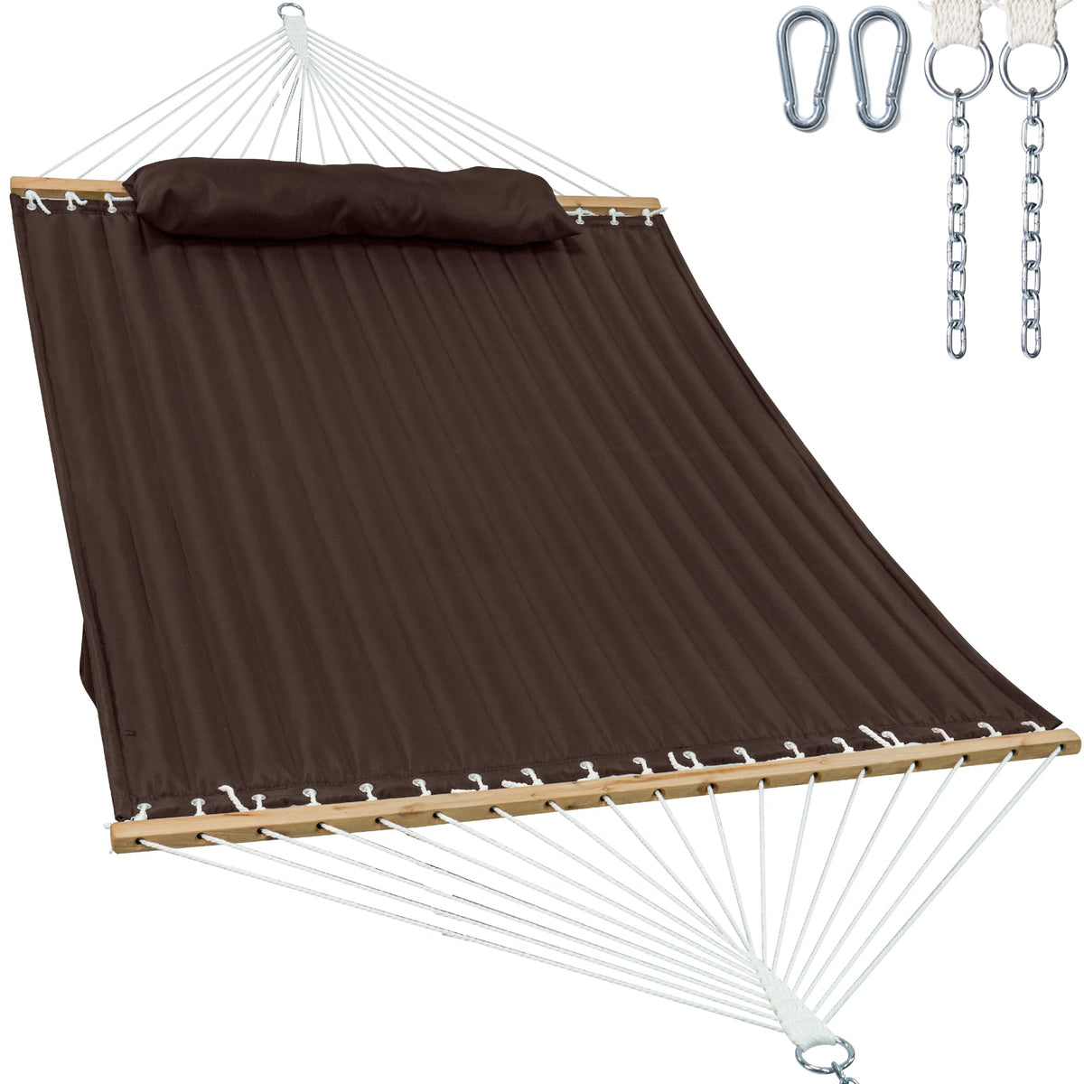 GAFETE 12ft 2 Person Hammock for Outside with Hardwood Spreader Bar