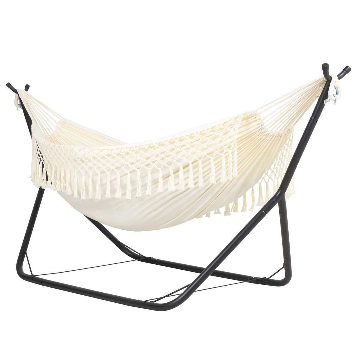 ANOW Double Space Saving Hammock with Stand, Dark Gray with Tassels