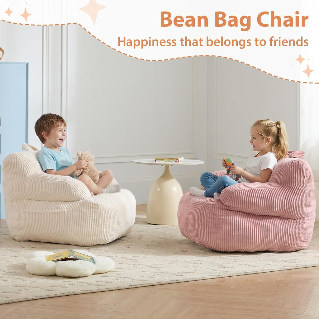 HUGHEAVEN Comfy Kids Bean Bag Chair, Stuffed Bean Bag Sofa with Armrests