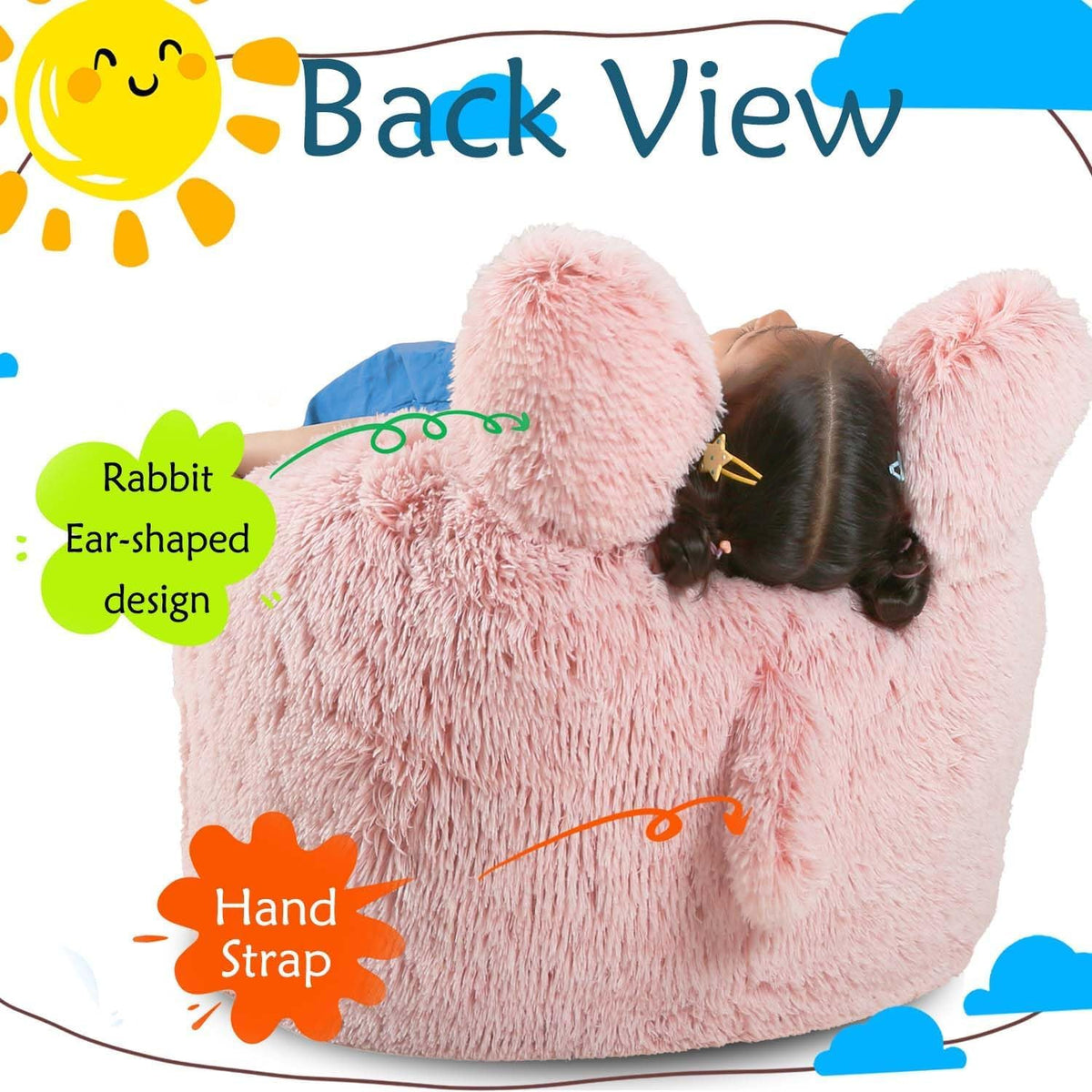 Fluffy Bean Bag Chair for Kids, with Plush Faux Fur Cover, 2.5FT Memory Foam Bean Bag Chairs for Teens & Kids, Ultra Soft Sofa for Living Room/Bedroom/Dorm,Pink
