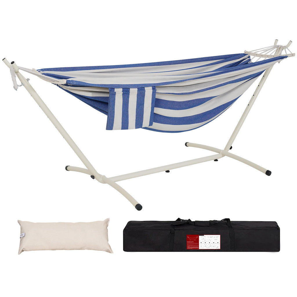 Lazy Daze Portable Hammock with Stand, Free Standing Hammocks for Indoor Outdoor Patio Yard, Has a Carrying Bag and Pillow, 9ft Steel Hamacas Heavy Duty 2 Person Amaca 450 lbs Capacity(White)