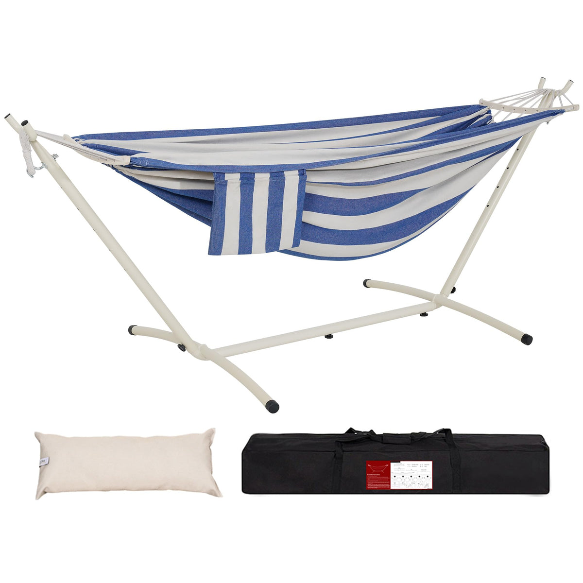 Lazy Daze Portable Hammock with Stand, Free Standing Hammocks for Indoor Outdoor Patio Yard, Has a Carrying Bag and Pillow, 9ft Steel Hamacas Heavy Duty 2 Person Amaca 450 lbs Capacity(White)