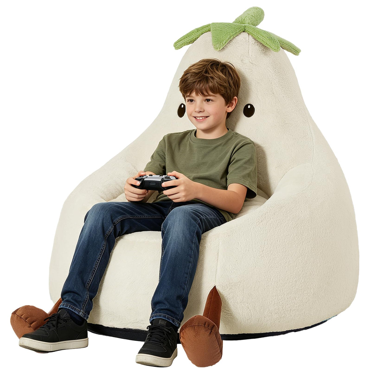 31 Inches Memory Foam Bean Bag Chair - Ultra Soft Faux Rabbit Fur Sofa with Handle & Machine Washable Cover, Comfy Lazy Chair for Kids Teens, Perfect for Reading Gaming in Living Room Bedroom，Yellow