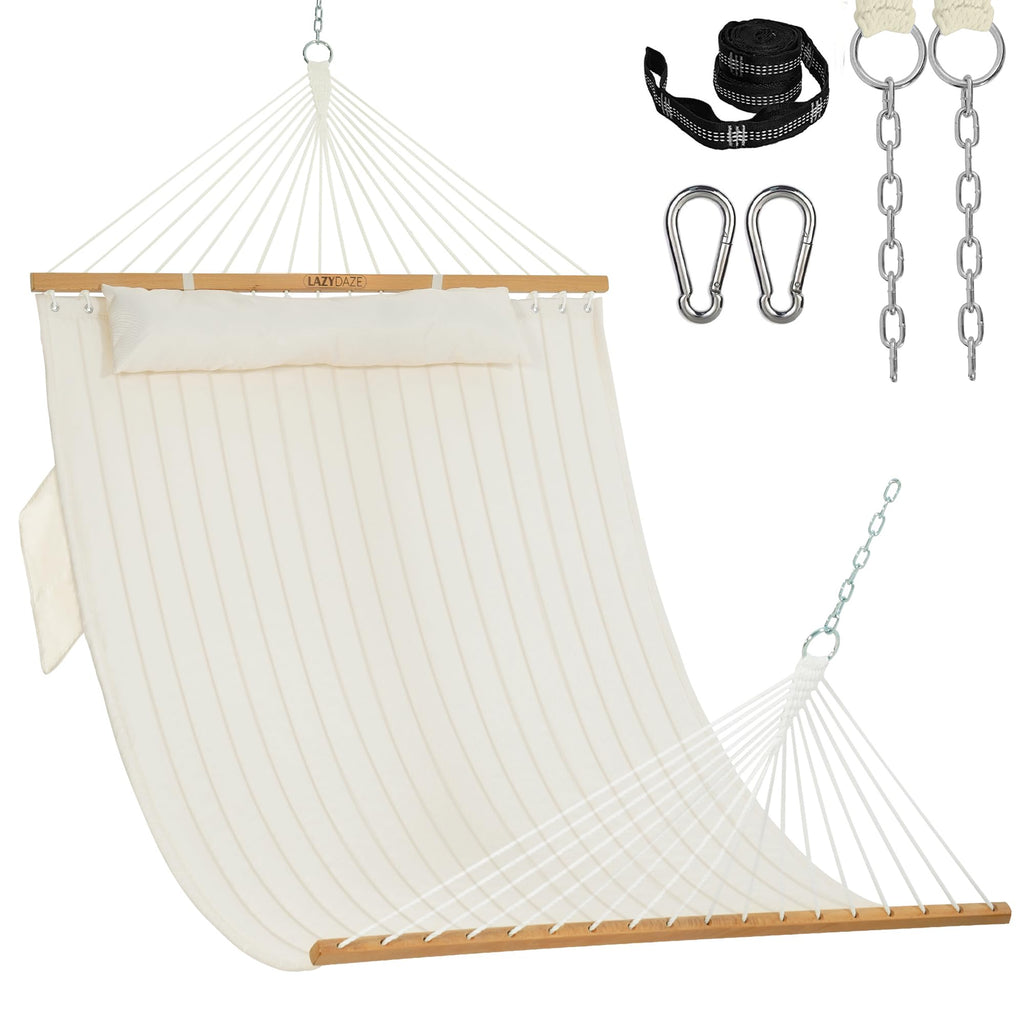 Lazy Daze Double Hammock with Pillow & Tree Straps for Outside, Grey