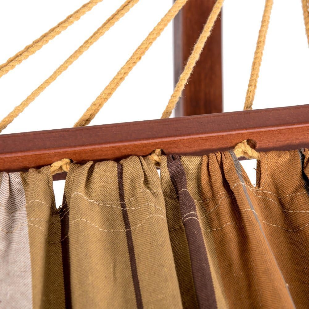 Lazy Daze 2 Person Cotton Hammock with 10.5FT Brown Wood Hammock Stand