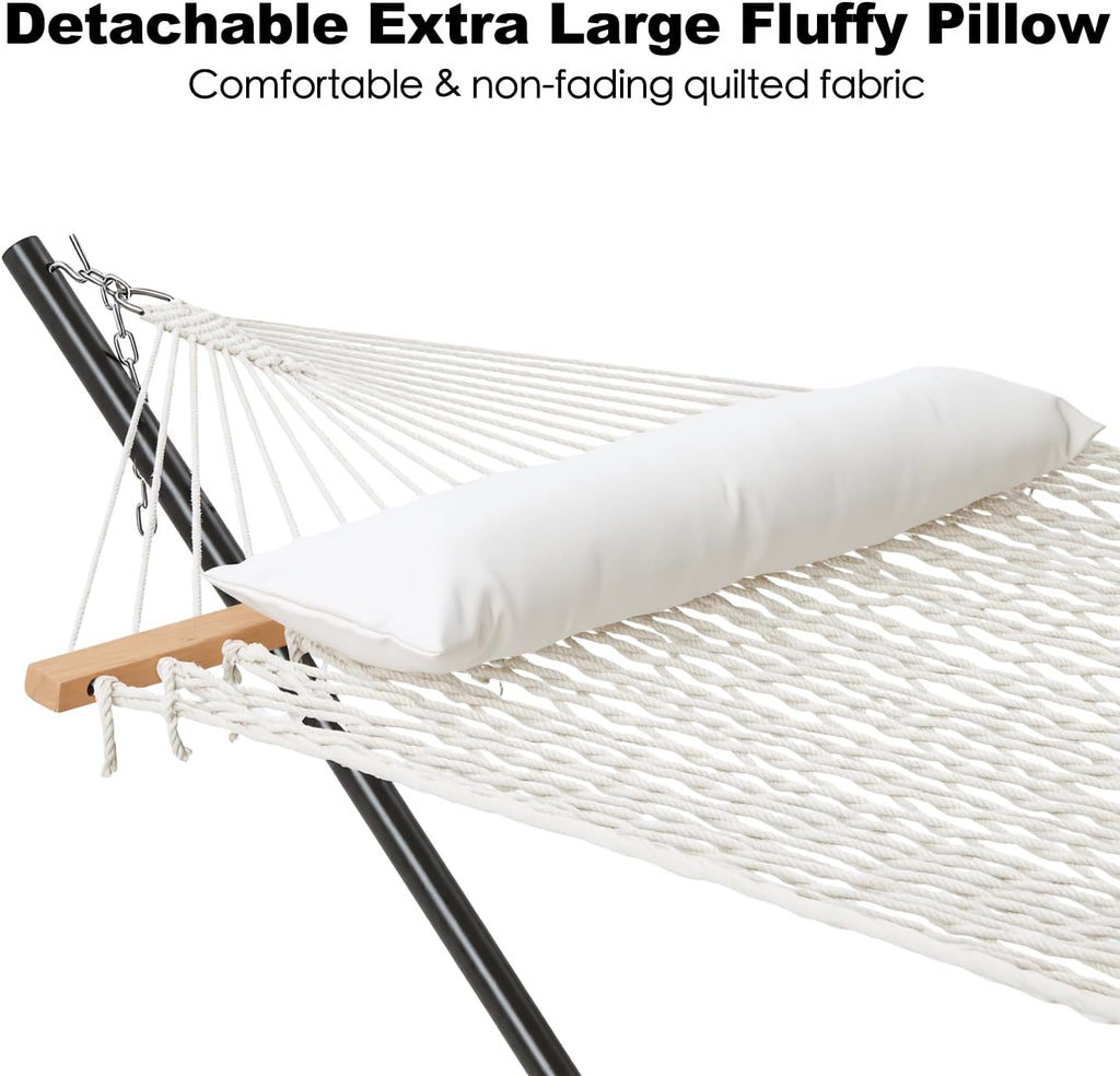 GAFETE 2 Person Rope Hammock with Stand for Outside, 12 Ft, 475 lb Capacity