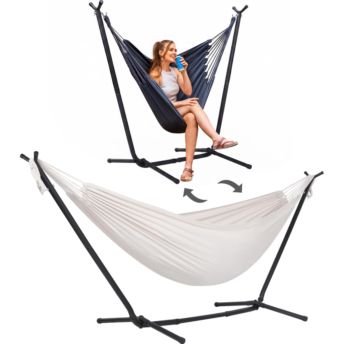 SUNCREAT 2-in-1 Hammocks Hammock Chair with Stand, Patented, Blue Stripe