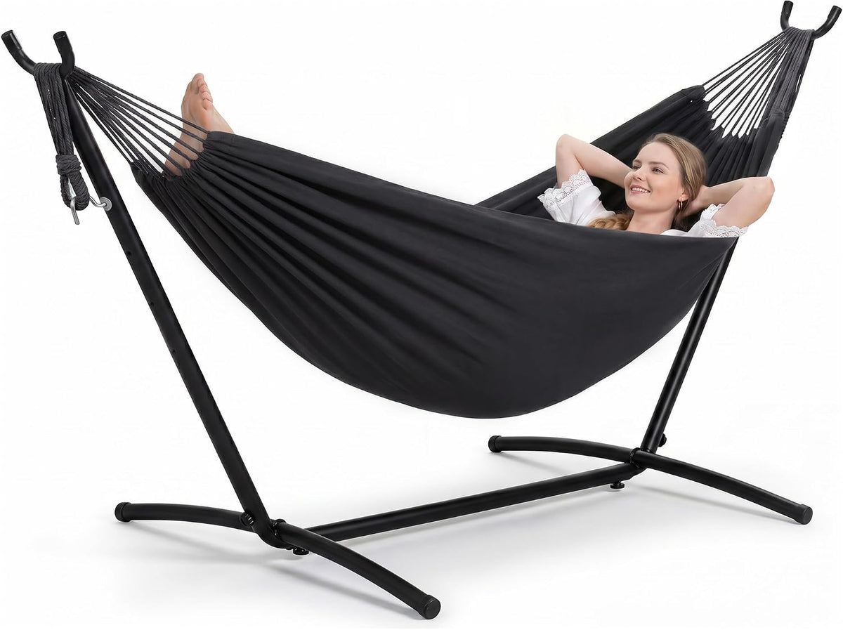 SUNCREAT Stand Alone Hammock with Stand for Outside 2 Person, Dark Gray