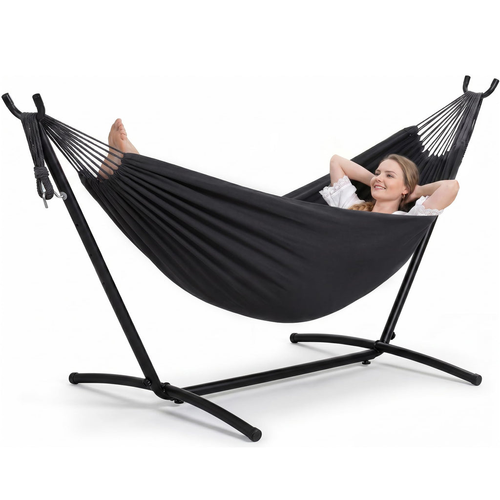 SUNCREAT Stand Alone Hammock with Stand for Outside 2 Person, Dark Gray
