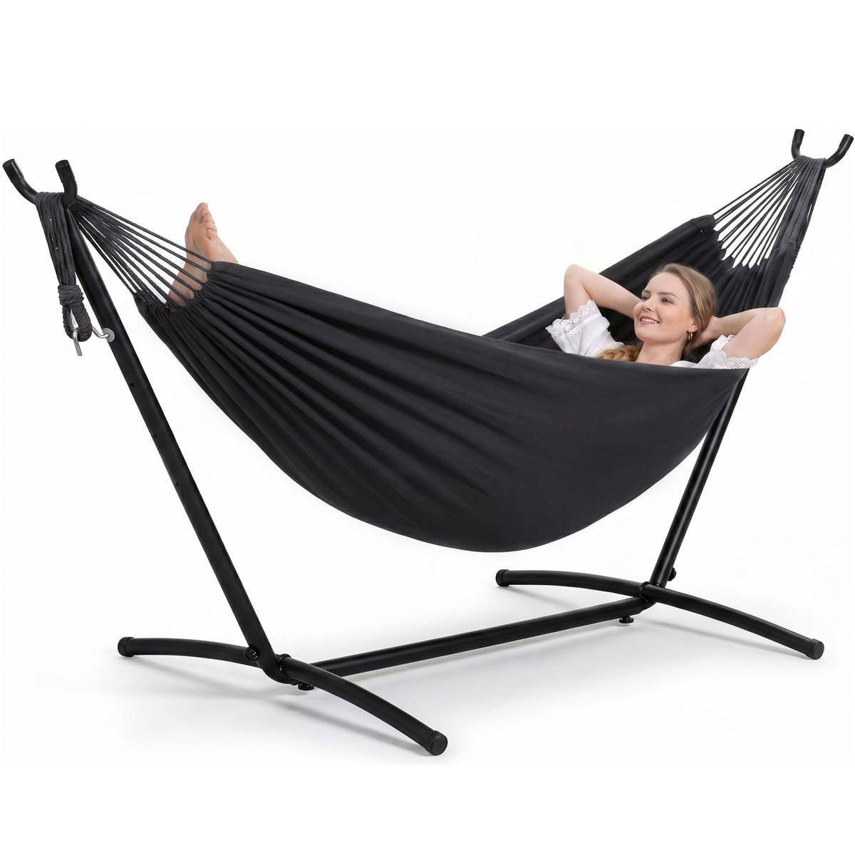 SUNCREAT Stand Alone Hammock with Stand for Outside 2 Person, Dark Gray