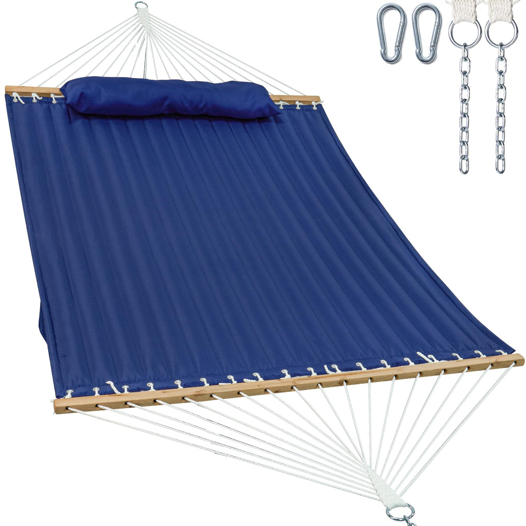 GAFETE 12ft 2 Person Hammock for Outside with Hardwood Spreader Bar