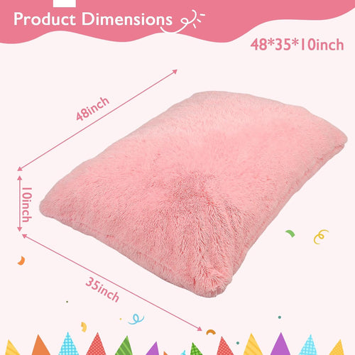 3 in 1 Kids Bean Bag Chair Bed, Kids Fluffy Stuffed Floor Pillow for Gaming and Reading, Ultra Soft Faux Fur Fabric Bean Bag Chairs to Lounger for Playroom, Living Room, Bedroom, Pink