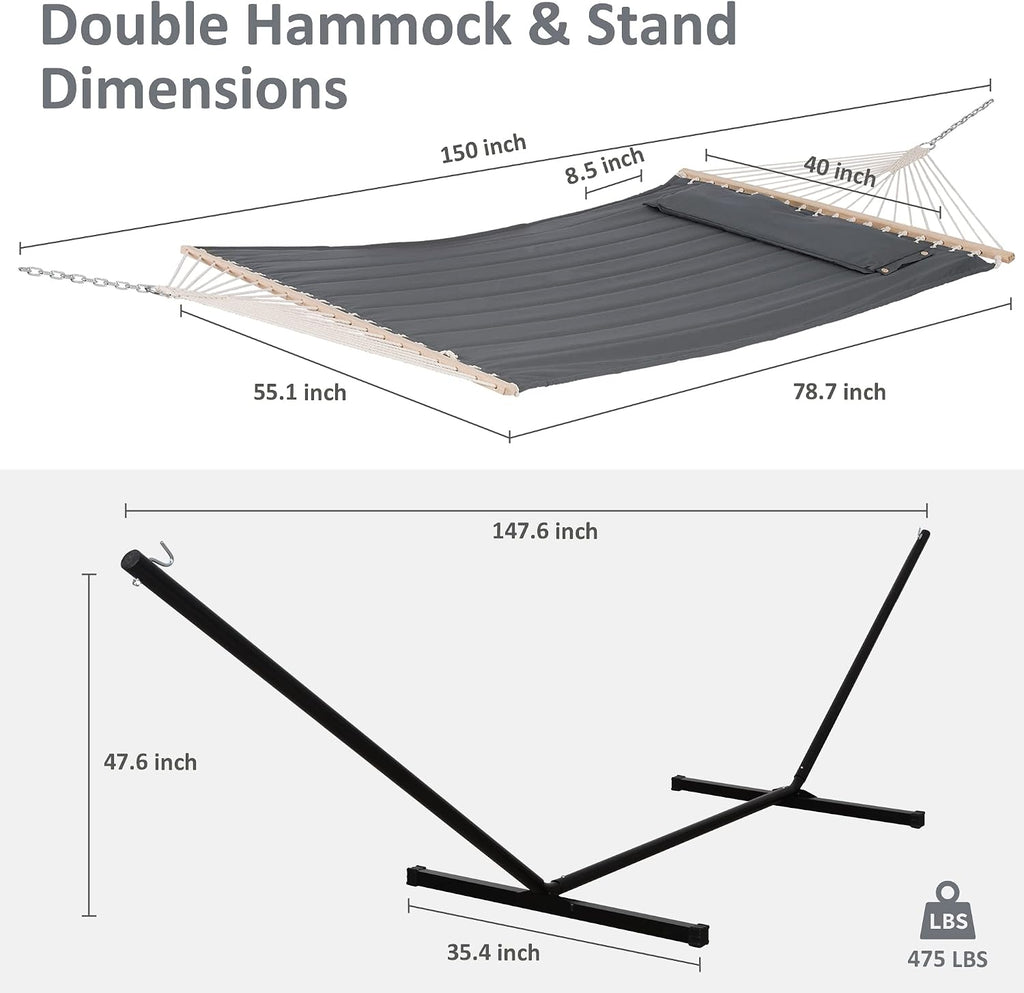 SUNCREAT 2 Person Hammock with Stand, 475 lbs Capacity, Dark Grey