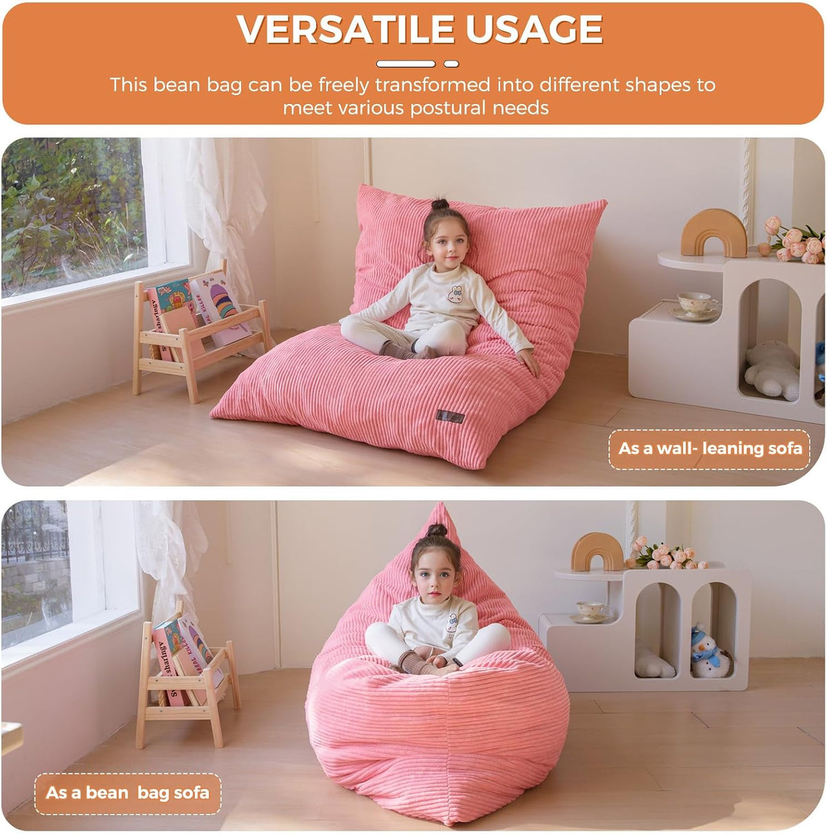 MAXYOYO 3 in 1 Kids Bean Bag Chair, Comfy Floor Sofa with Removed Cover