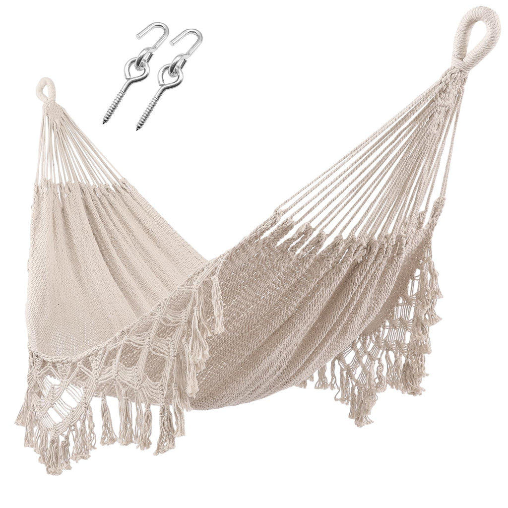 ZEAN Handwoven Hammock by Thick Cotton Rope XXL Two Person Hammock for Outside, Patio Backyard Garden 550LB Capacity