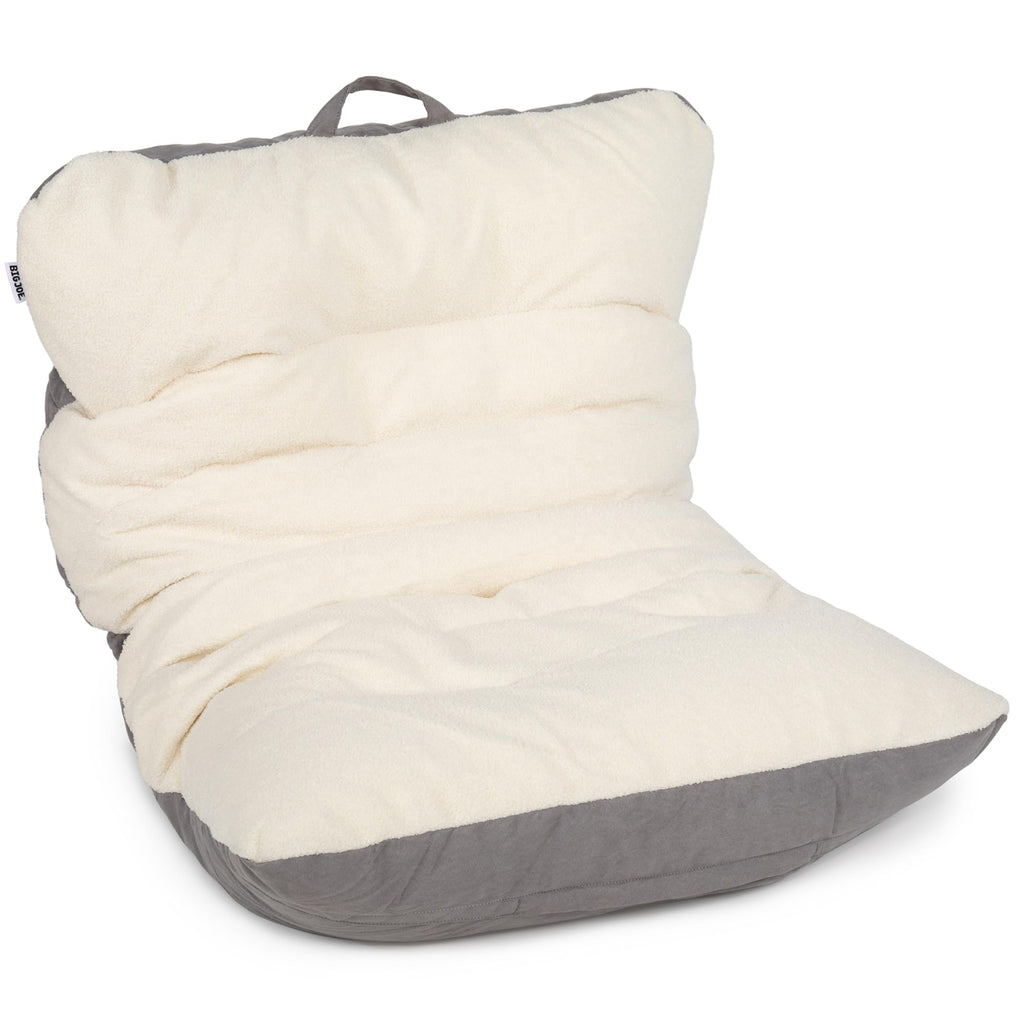 Big Joe Roma Kid's Bean Bag Chair, Oat Sherpa and Graphite, Vegan Suede, 2 Foot Lightweight Refillable Children's Seat