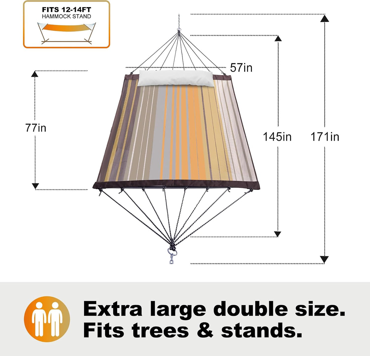 GAFETE 14ft Portable 2 Person Hammock, Quick Dry Textilene, 550 lb Capacity