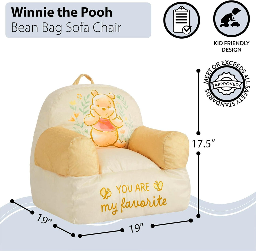 Disney Winnie the Pooh Kids Sofa Bean Bag Armchair, Soft Plush Lounge Chair for Bedroom or Playroom