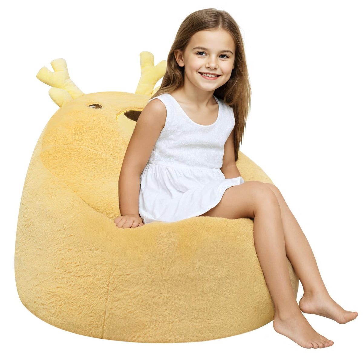 COMAX Bean Bag Chairs for Kids, Toddler BeanBag Sofa with Filler Bean Couch Stuffed for Boys and Girls, Lazy Floor Chair for Playroom, Nursery Room, Deer