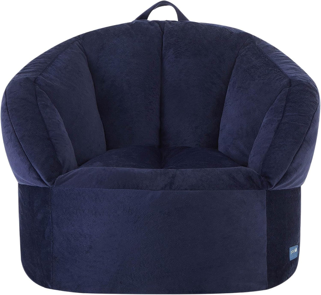 Heritage Kids Pod Curved Back Kids Bean Bag Chair, Soft Plush Lounge Seat for Bedroom or Playroom, Blue