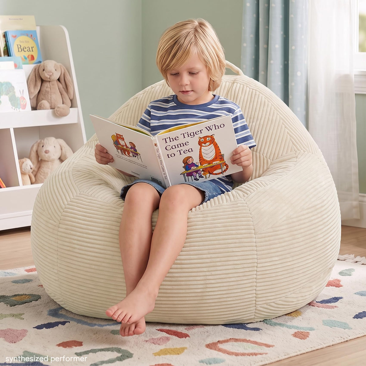 31.5"x31.5"x24" Kids Bean Bag Chair for Kids & Teens,Dark Blue