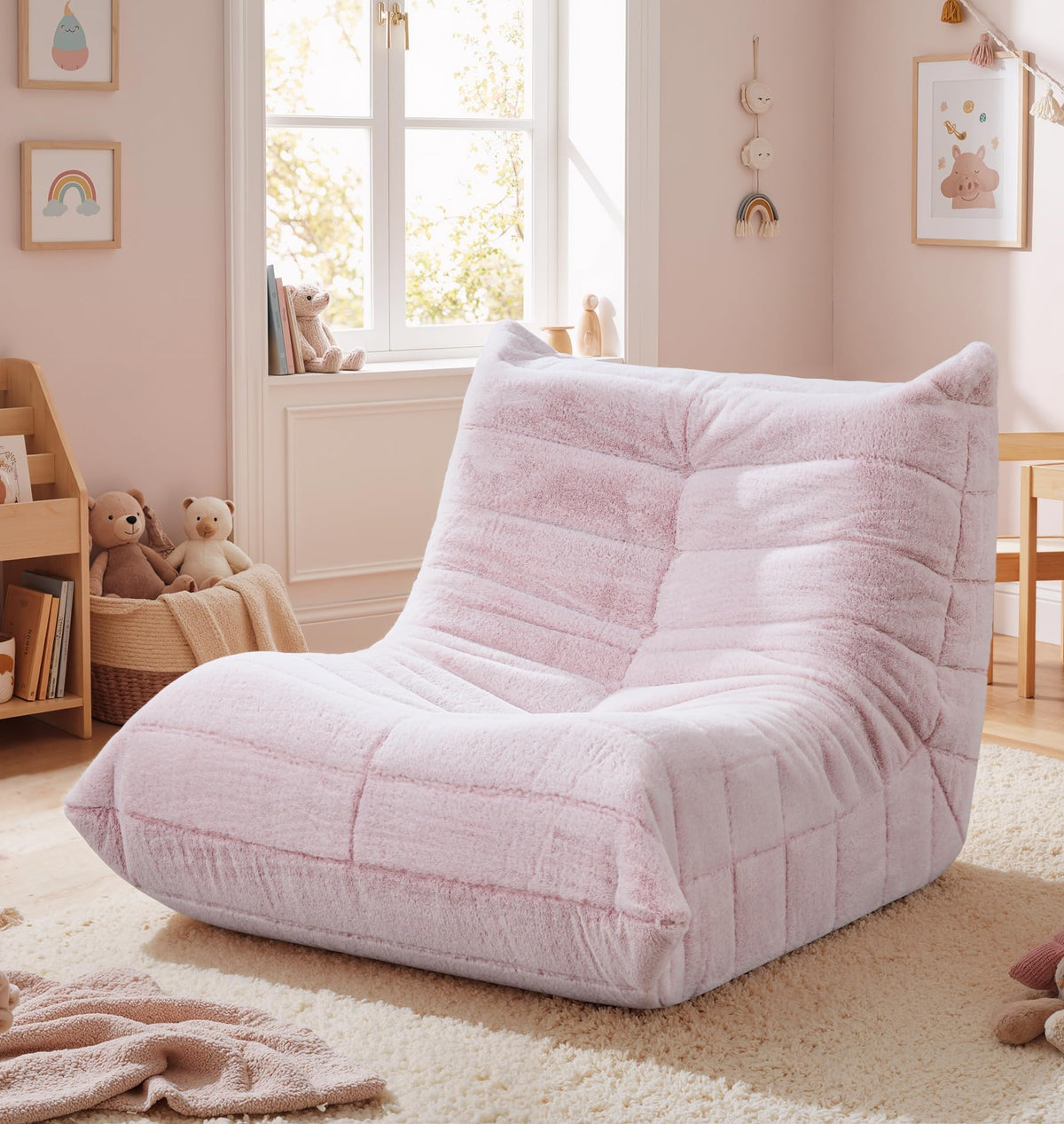 Hobestluk Kids Bean Bag Chair Fluffy Light Pink Large Beanbag Couch