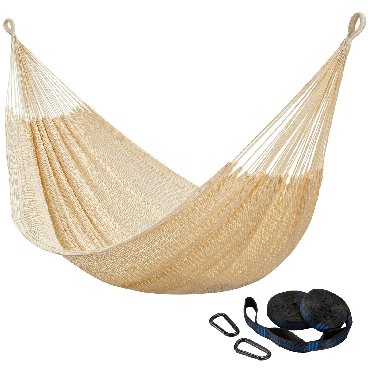 CHULIM Handwoven Mayan Hammock with 10ft Tree Straps, 550lbs Capacity Soft Rope Double Hammock, Portable Outdoor Hammock with Carry Bag for Camping Backyard Beach - Black White Stripe