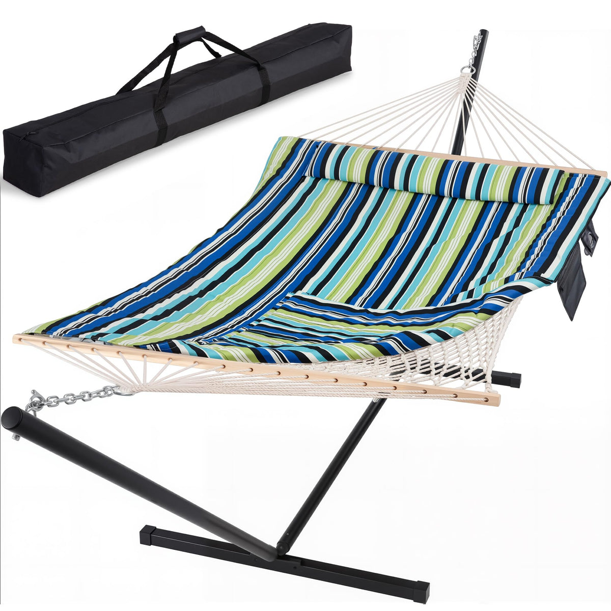 SUNCREAT Double Outdoor Hammock with Stand, Carrying Bag, Dark Gray