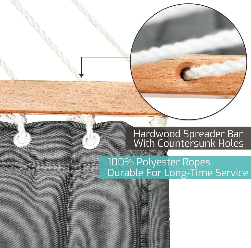 CHULIM Double Quilted Fabric Hammock with Hardwood Spreader Bars and Pillow 450 LBS Capacity 2 Person Large Hammock for Outdoor Patio Backyard Poolside - Dark Grey