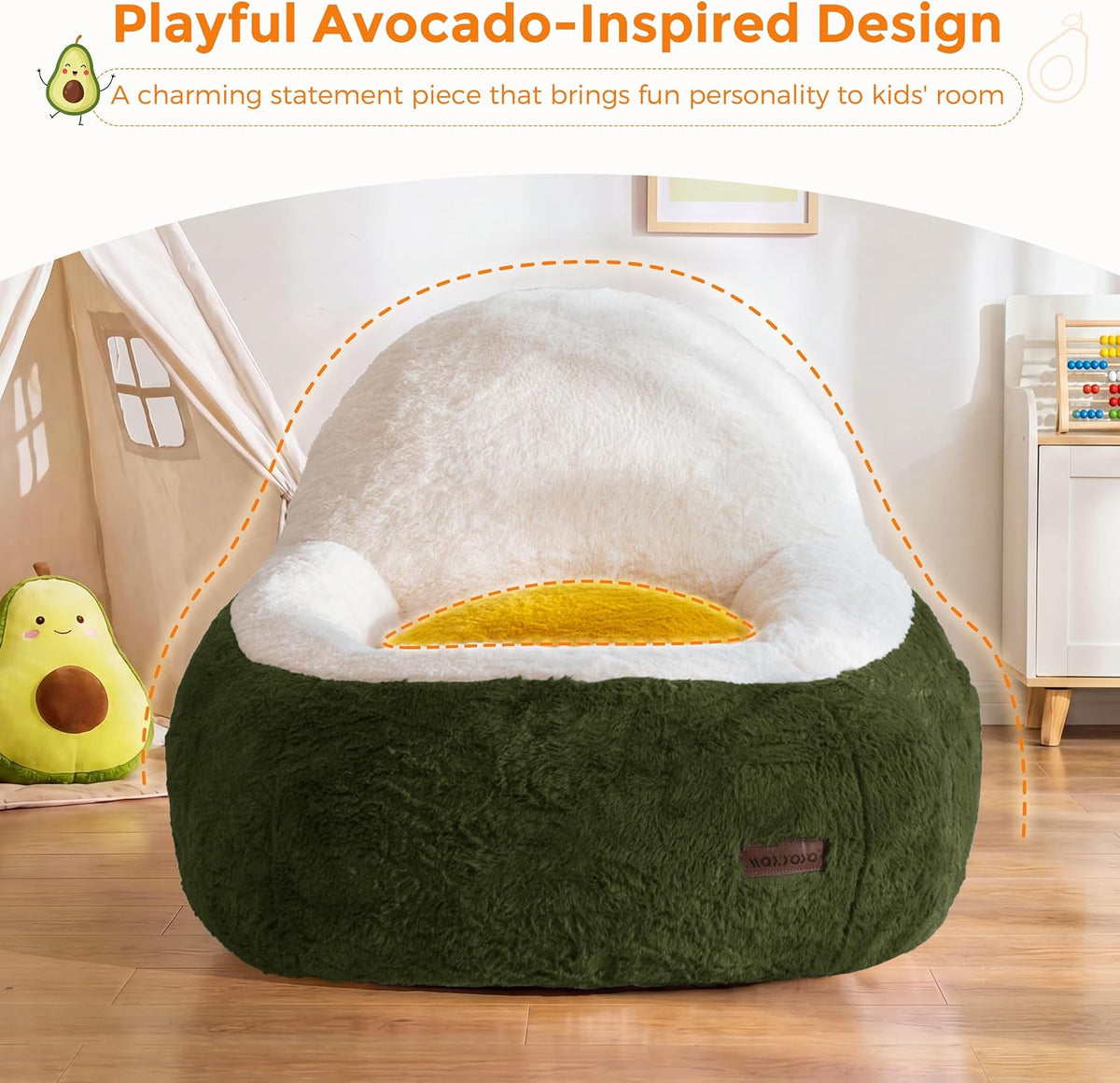 MAXYOYO Bean Bag Chair for Kids, Avocado-Shaped Faux Fur Chair