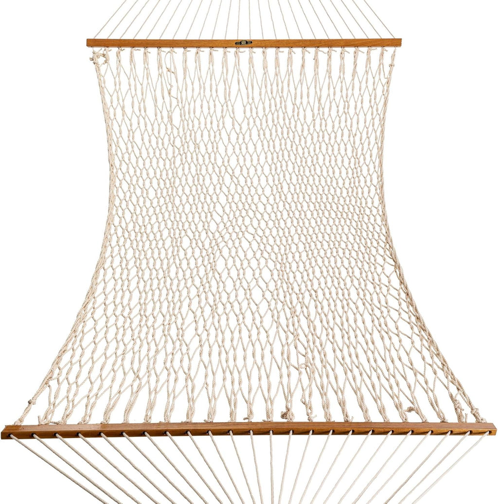 Original Pawleys Island Deluxe Oatmeal DuraCord Rope Hammock – 13 ft. x 60 in., 2-Person, 450 lb Capacity, Oak Spreader Bar, Zinc-Plated Hardware, Handcrafted in the USA