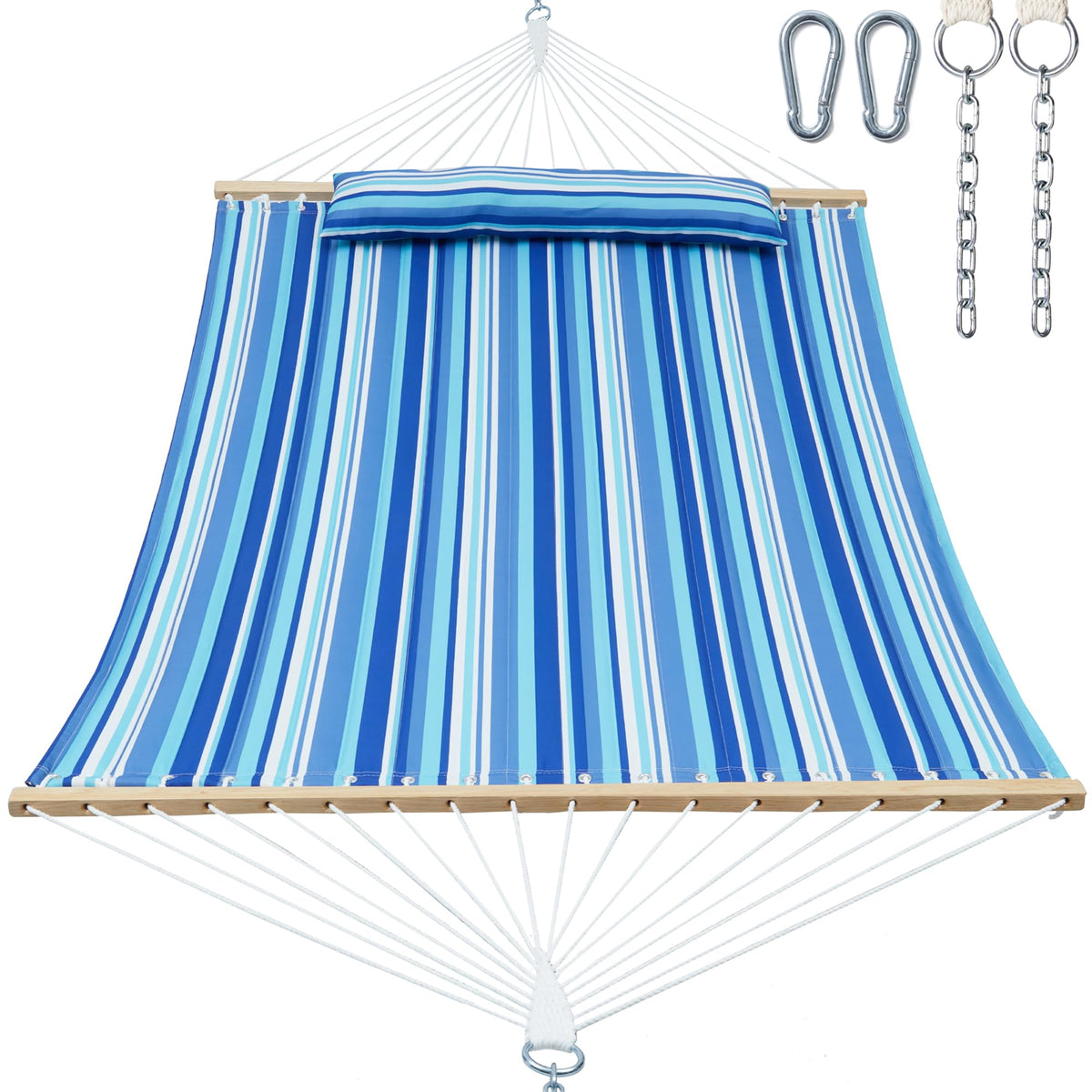GAFETE 12ft 2 Person Hammock for Outside with Hardwood Spreader Bar