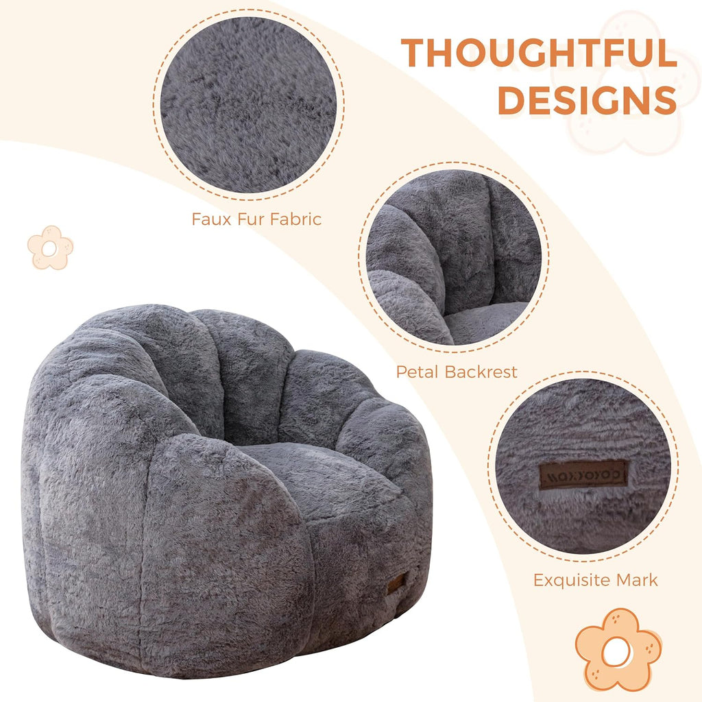 MAXYOYO Kids Bean Bag Chair, Floral Shaped Bean Bag Sofa, Grey