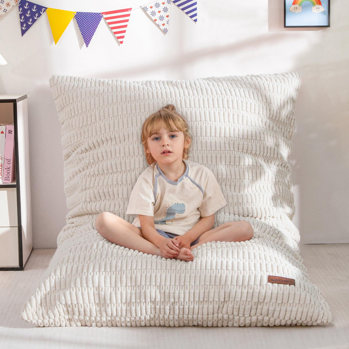 MAXYOYO Kids Bean Bag Chair, 3 in 1 Convertible Bean Bag Sofa with Removable Cover for Children, Soft Floor Lounger with Supportive Shredded Foam Filling, Floor Cushion Chair for Living Room, Playroom