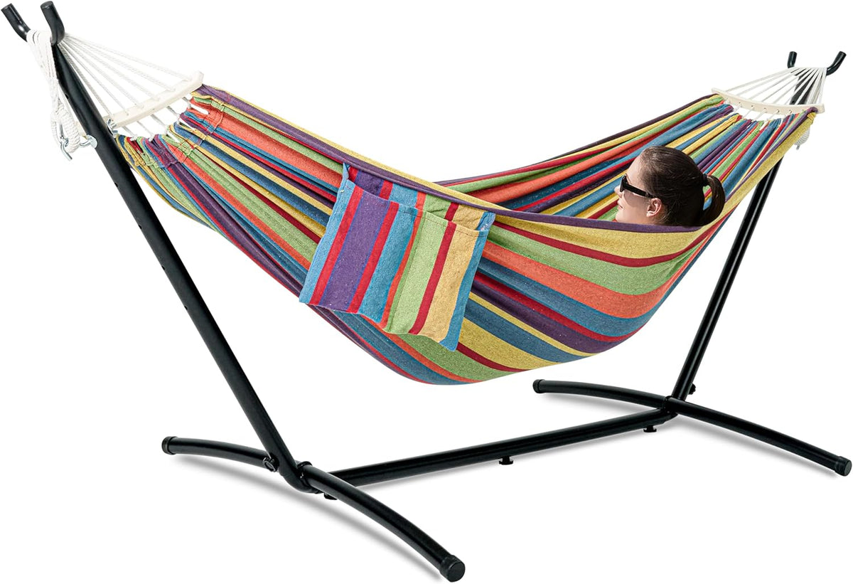GAFETE Double Hammocks with Stand for Outside, Max 600lbs, (Classic Red)