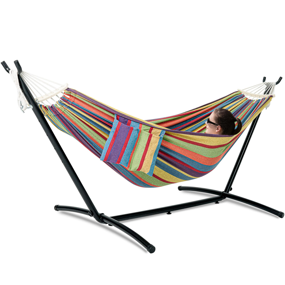 GAFETE Double Hammocks with Stand for Outside, Max 600lbs, (Classic Red)