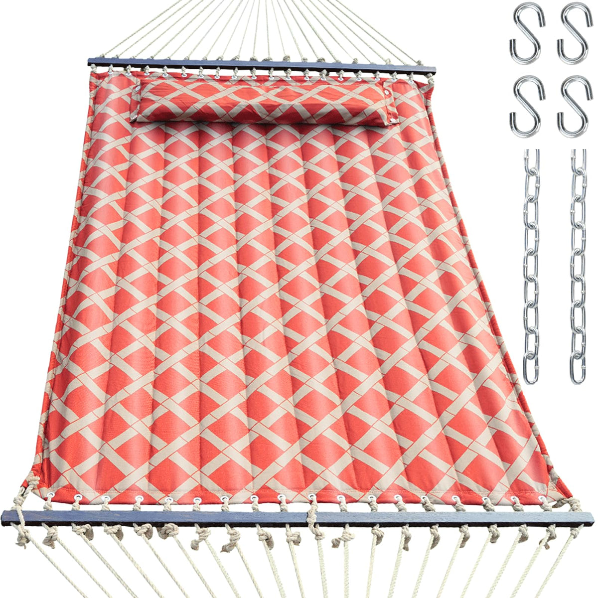 Quilted Double Hammock, Non-Fading Fabric, 600‑LBS Capacity