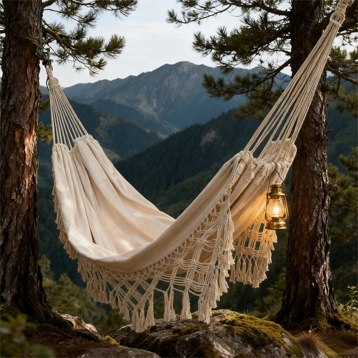 Goutime Double Hammock,Macrame Boho Portable Camping Tree Hammock,Beige