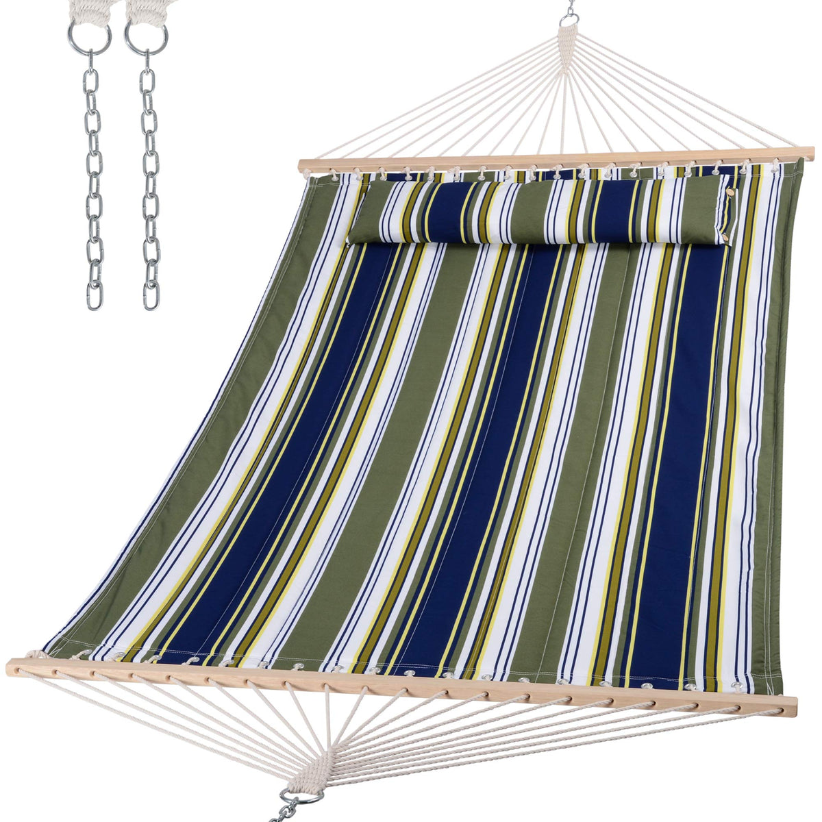 SUNCREAT Hammocks Quilted Fabric Hammock, Max 475lbs Capacity, Blue Stripes