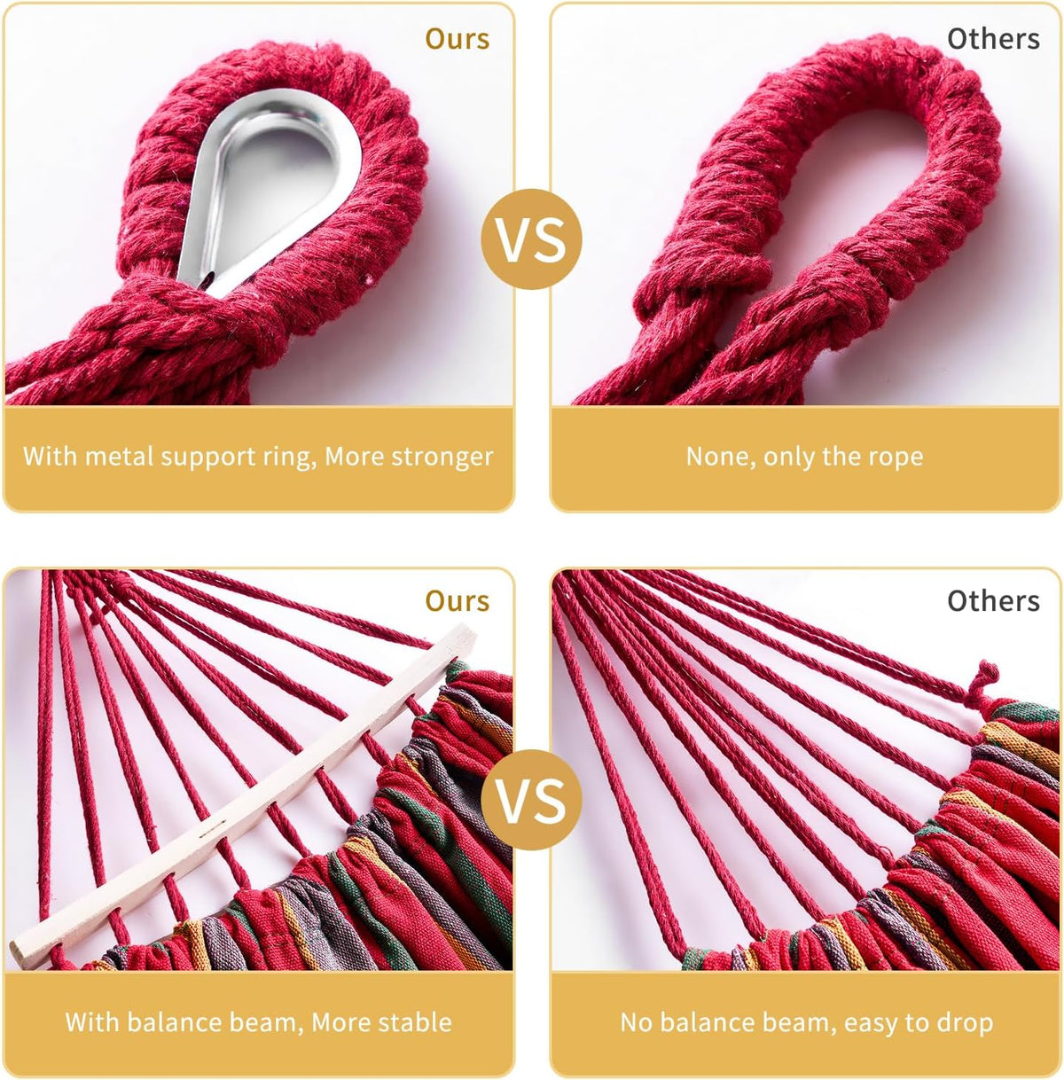 Hammock, Cotton Canvas Hammock Portable Camping Hammock with Carrying Bag Two Anti Roll Balance Beam Metal Carabiner Ropes and Tree StrapsSuit for Indoor,Yard,Camping,Outdoor-Rainbow