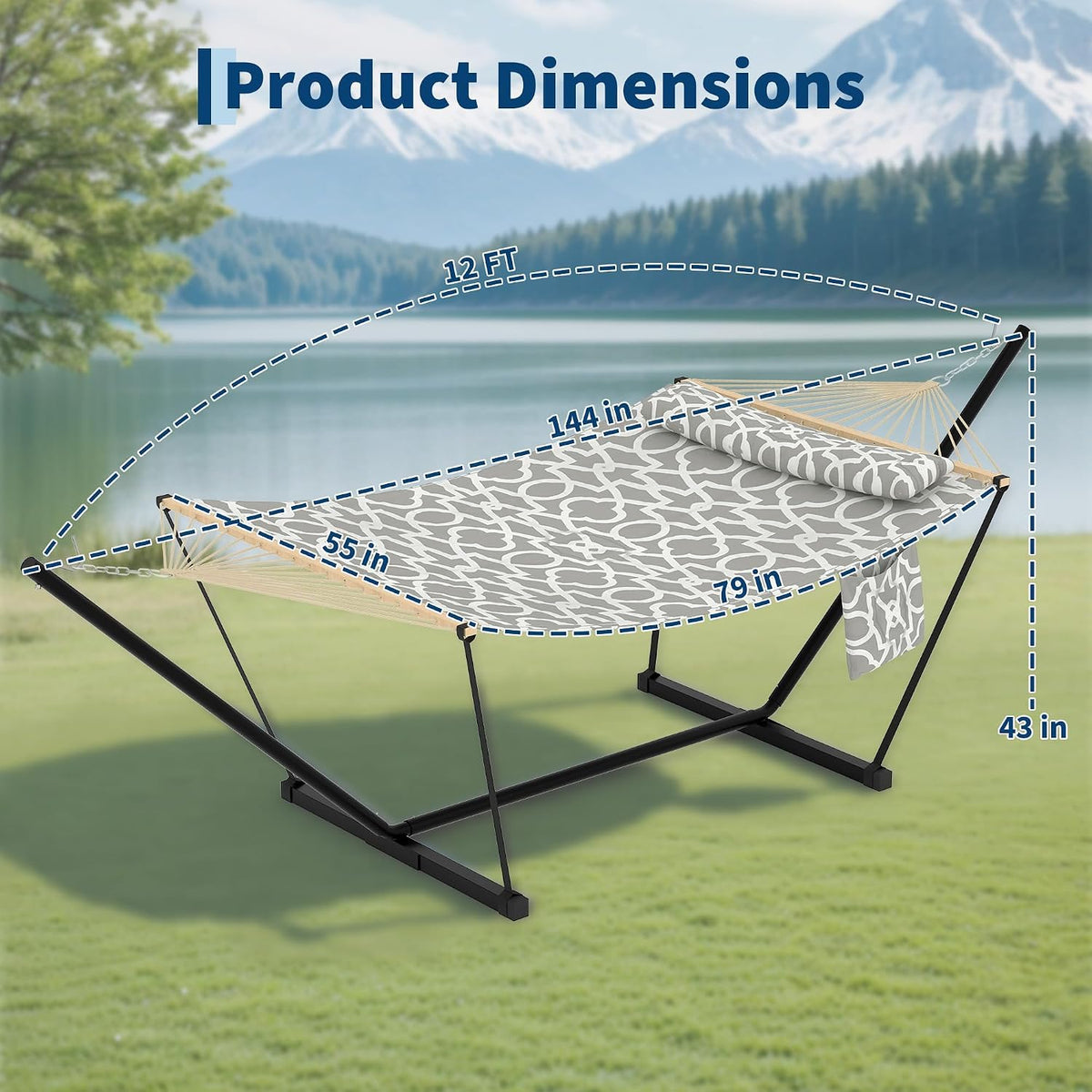 Heavy Duty Double Hammock with Stand, 450 LBS Capacity, Portable Frame