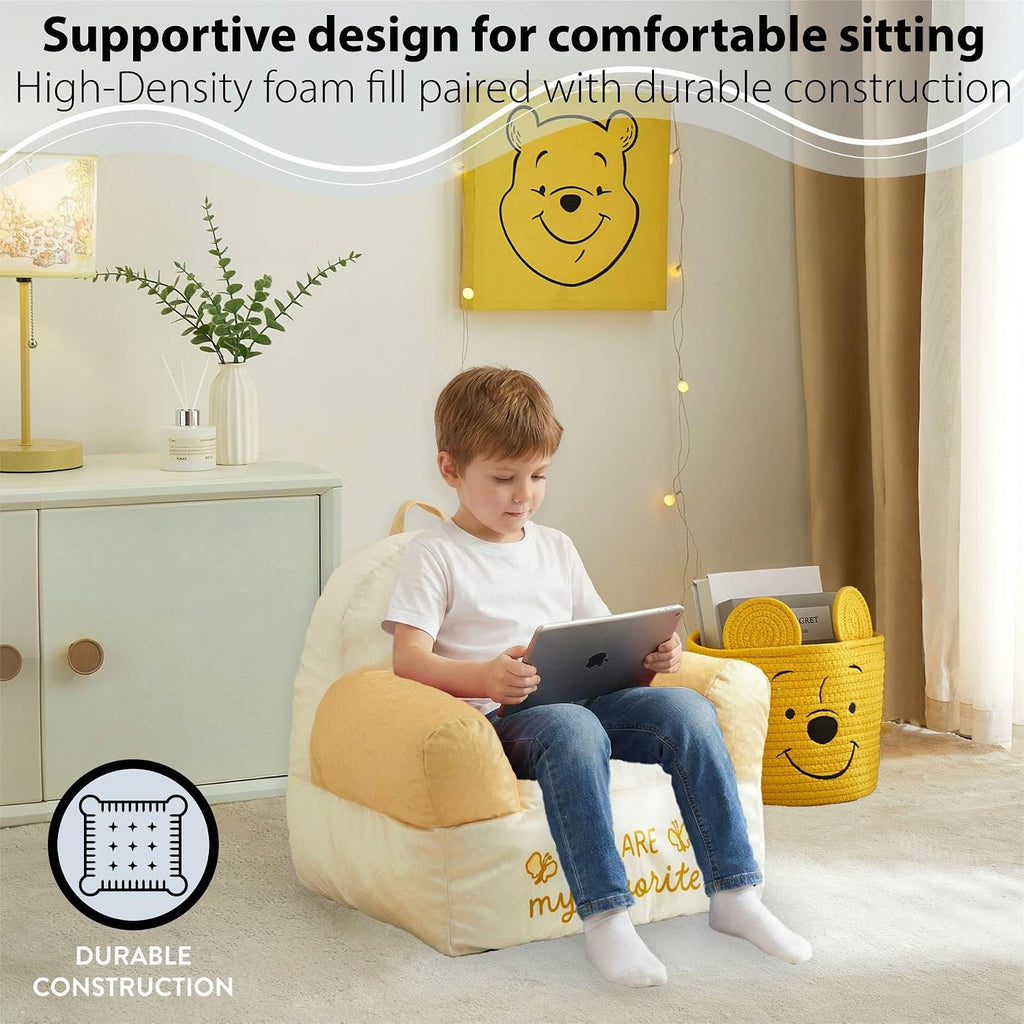 Disney Winnie the Pooh Kids Sofa Bean Bag Armchair, Soft Plush Lounge Chair for Bedroom or Playroom