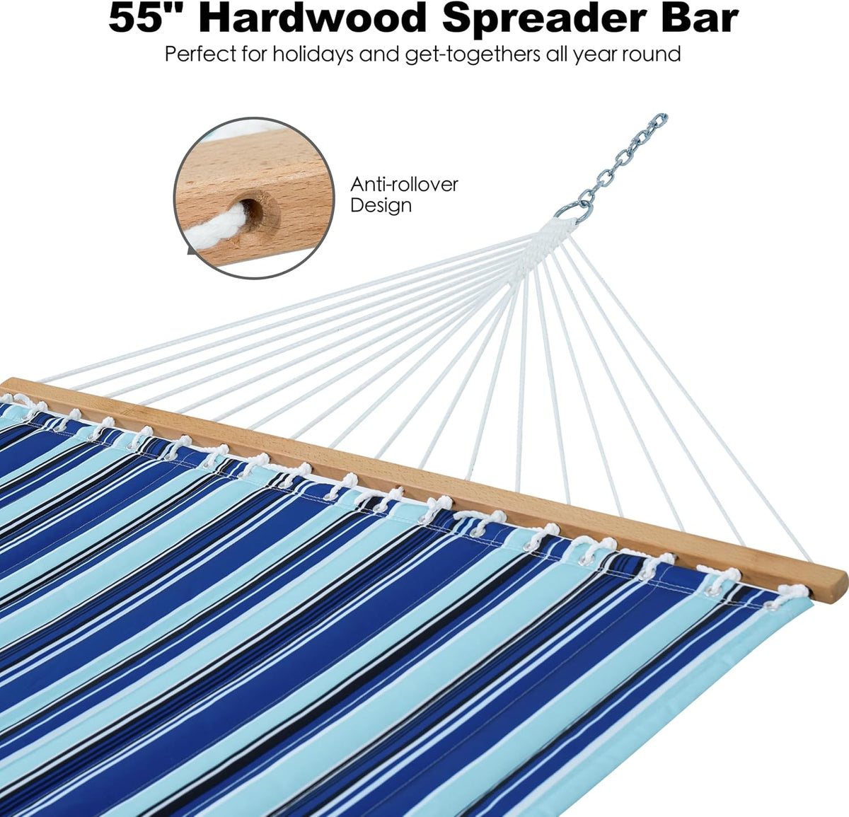 GAFETE 12ft 2 Person Hammock for Outside with Hardwood Spreader Bar