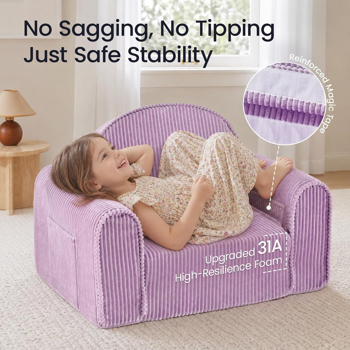 Tiny Land 2-in-1 Foldable Kids Couch, Thick Foam Corduroy Sofa with Pocket