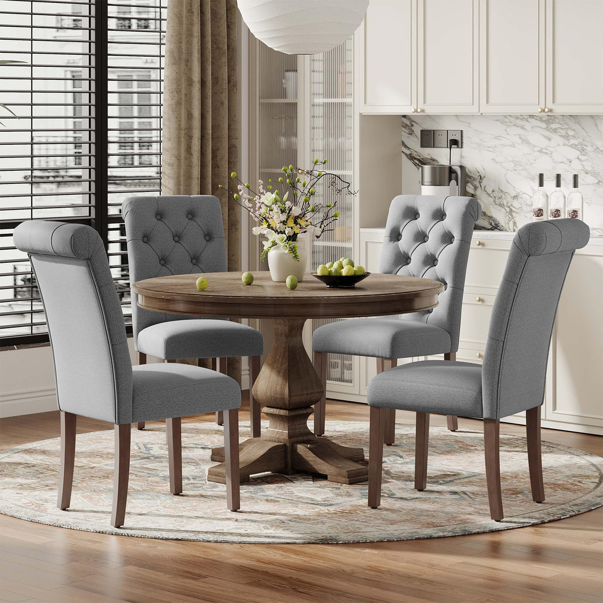 MALOL Upholstered Tufted Dining Room Chairs Set of 4, Parsons Kitchen Chairs with Padded Seat and Solid Wood Legs, Fabric Accent Side Diner Chair for Dining Room/Kitchen/Living Room, Beige