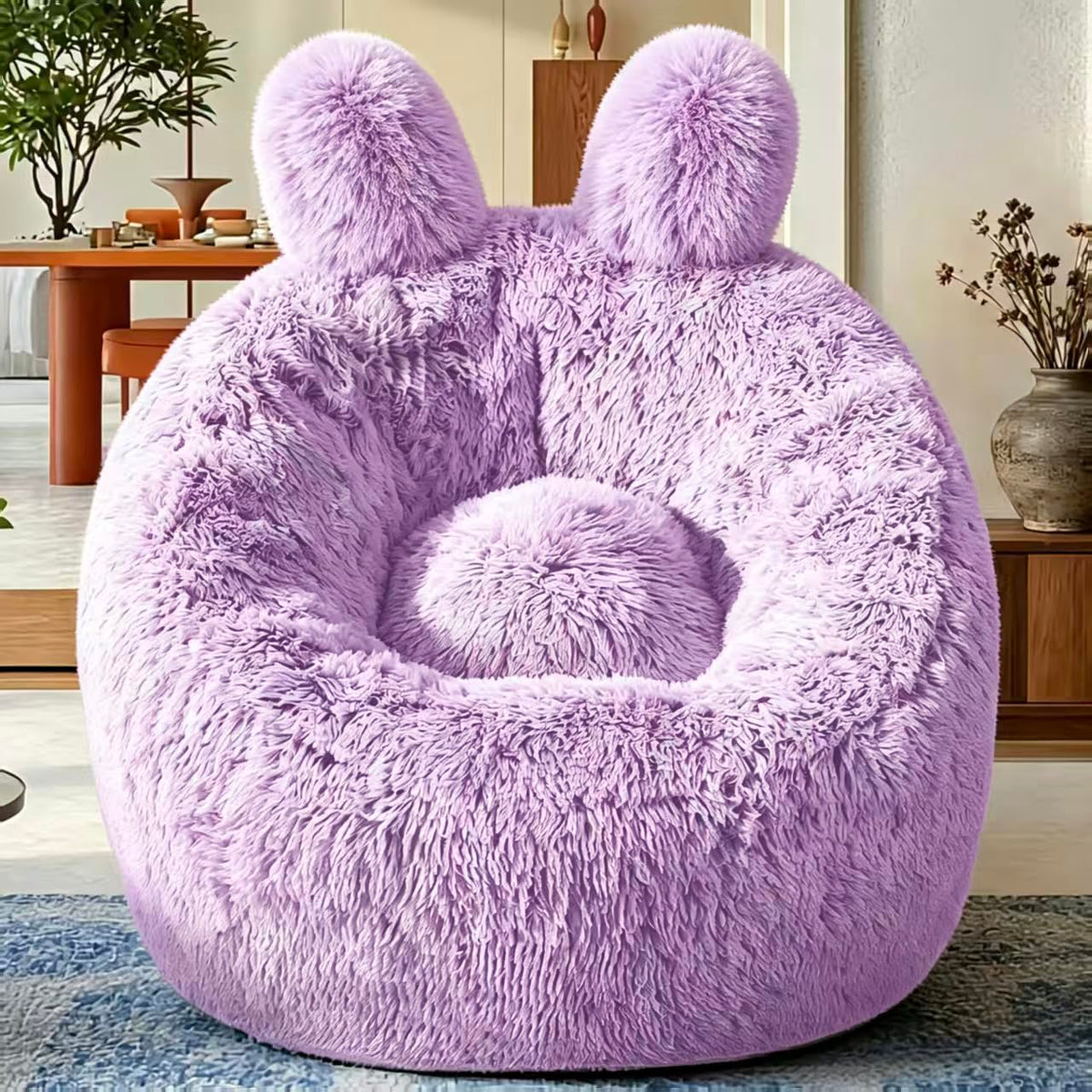 Fluffy Bean Bag Chair for Kids, with Plush Faux Fur Cover, 2.5FT Memory Foam Bean Bag Chairs for Teens & Kids, Ultra Soft Sofa for Living Room/Bedroom/Dorm,Pink